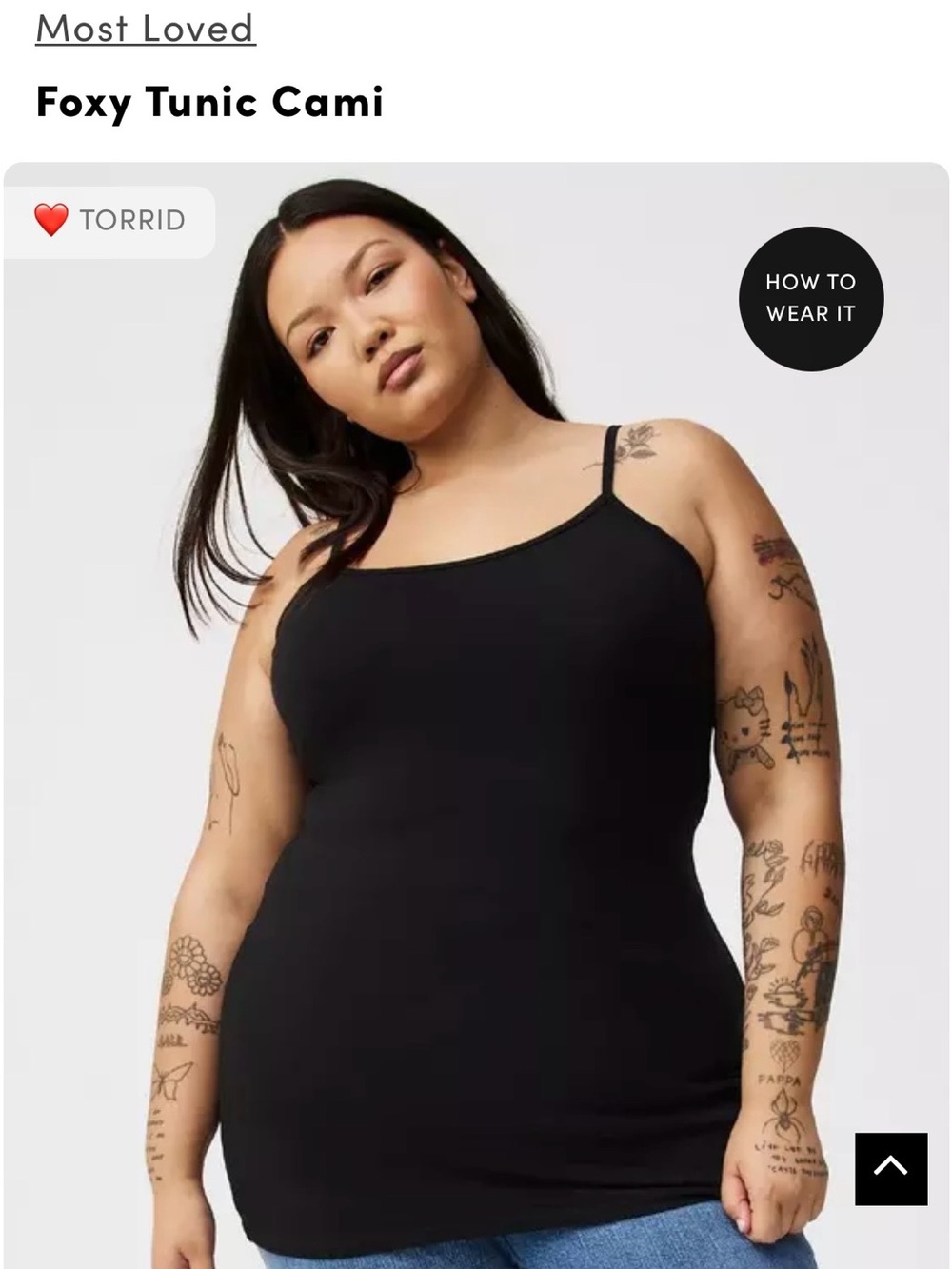 torrid Black Foxy Tunic Cami with Adjustable Straps